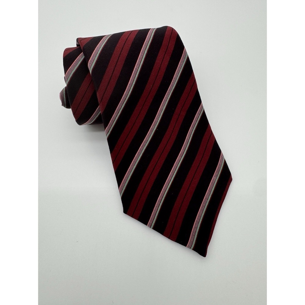 KRIZIA Silk Tie Red Black Striped Made in Italy Classic Designer‎ Necktie